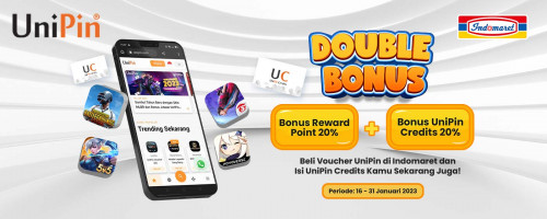 Beli Voucher UniPin di Indomaret dan Dapatkan Bonus Reward Points 20% + Bonus UniPin Credits 20%